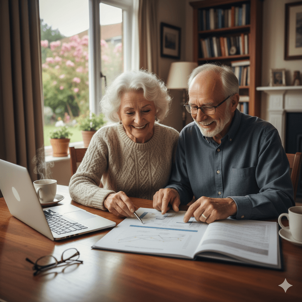 Casal feliz planejando a aposentadoria com as regras dos Benefícios Programáveis do INSS.