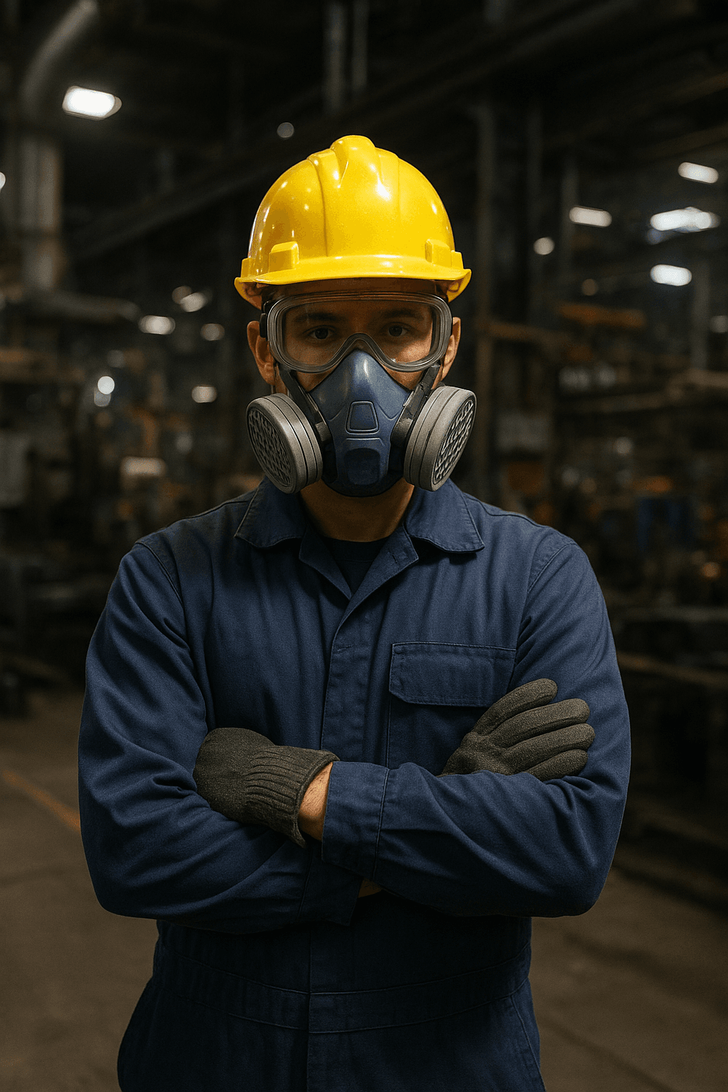 Trabalhador protegido contra agentes cancerígenos no ambiente de trabalho.