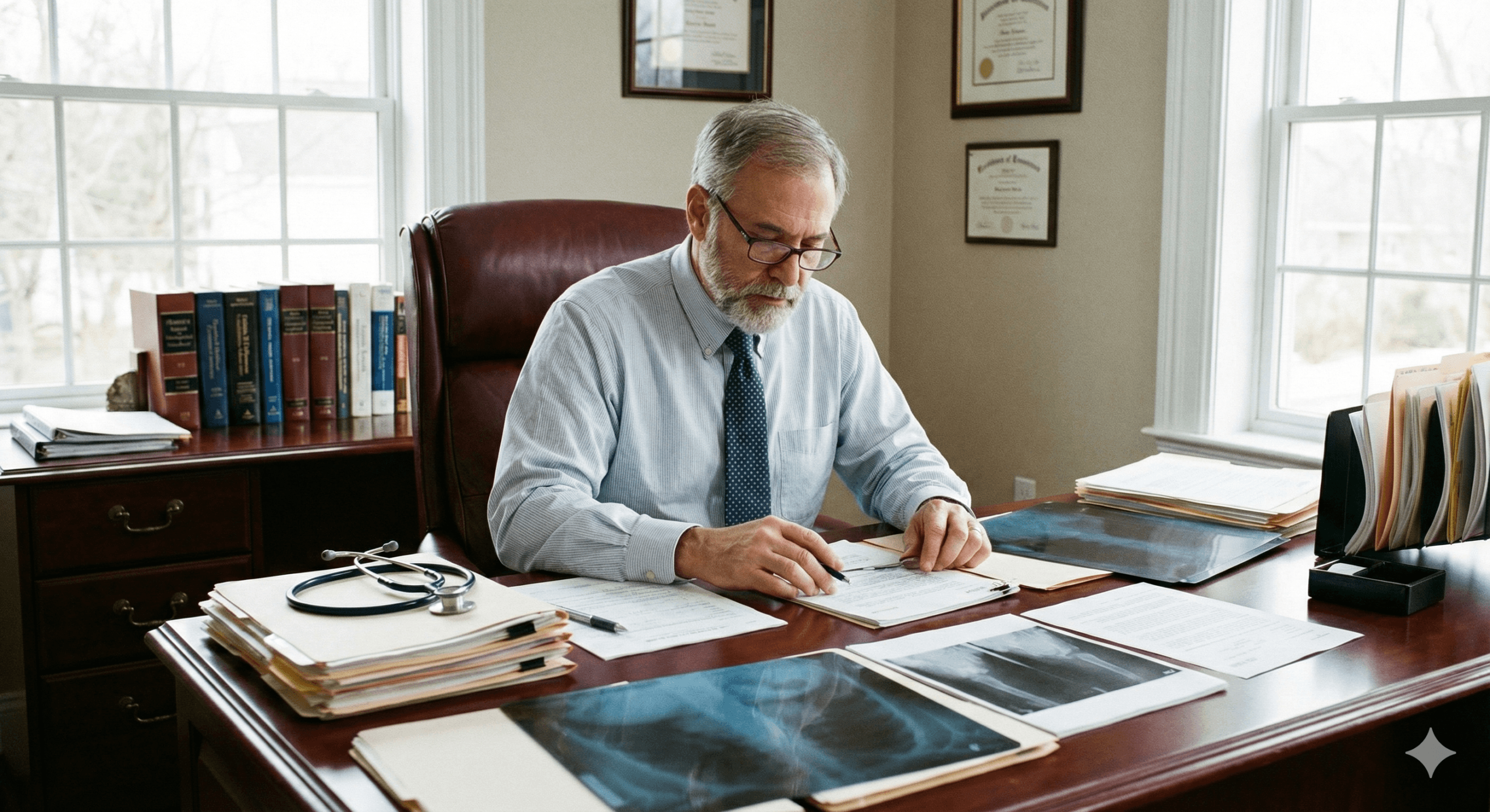 Médico avaliando documentos para concessão do auxílio por incapacidade temporária no INSS