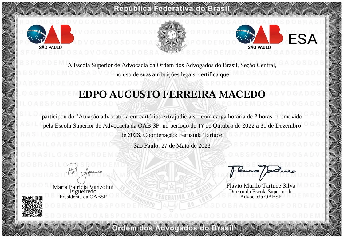 Certificado: Atuação advocatícia em cartórios extrajudiciais