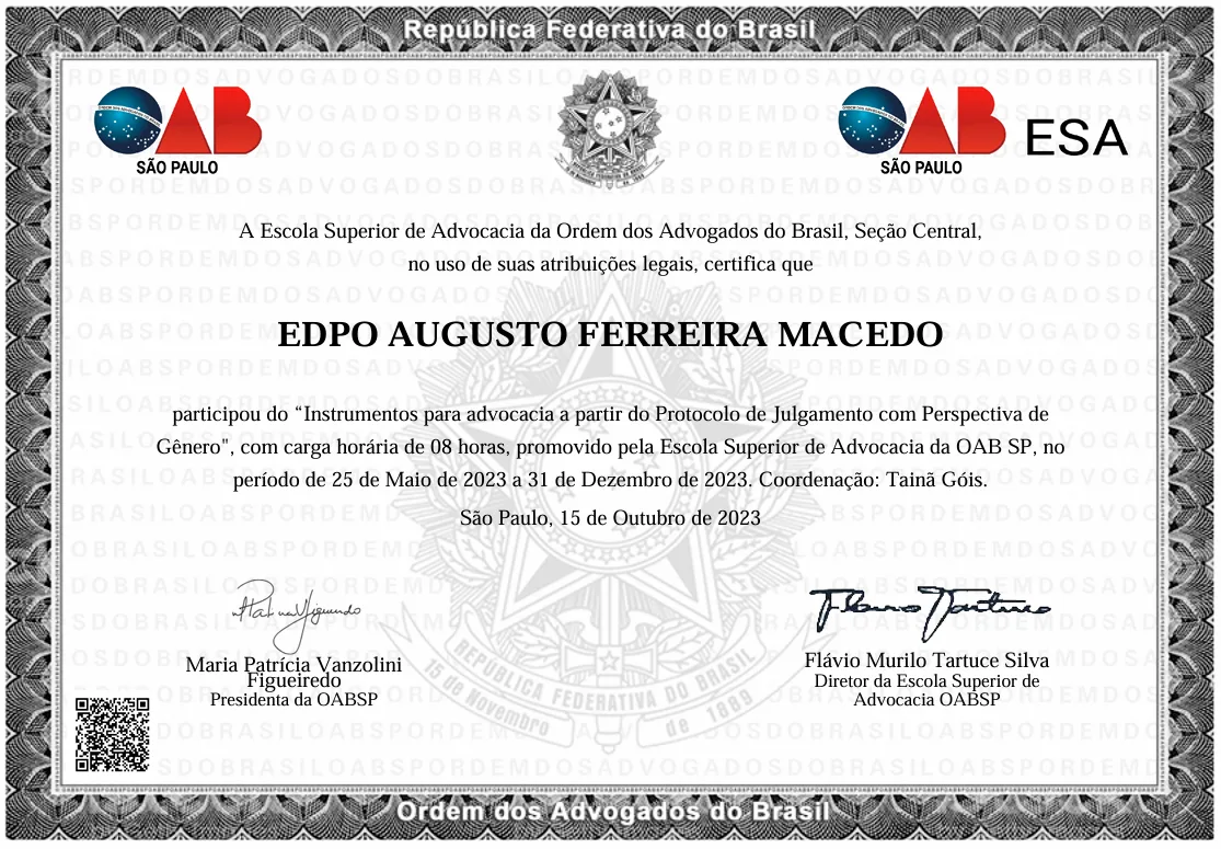 Certificado: Instrumentos para advocacia a partir do Protocolo de Julgamento com Perspectiva de Gênero