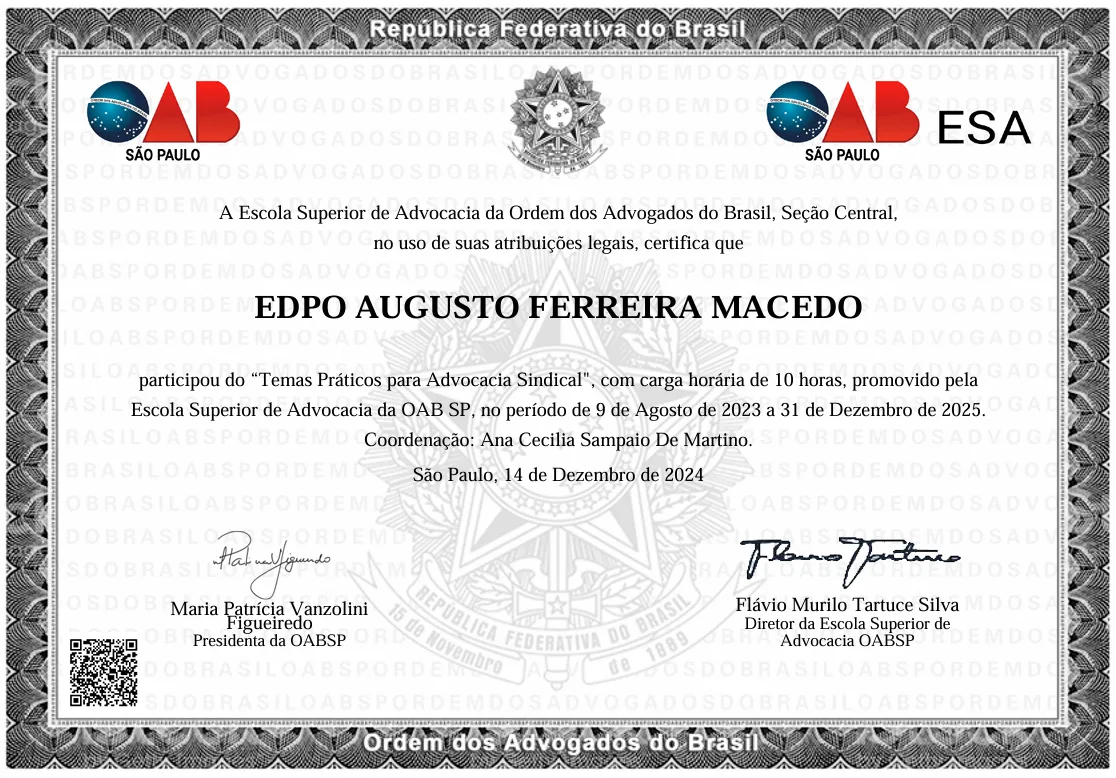 Certificado: Temas Práticos para Advocacia Sindical