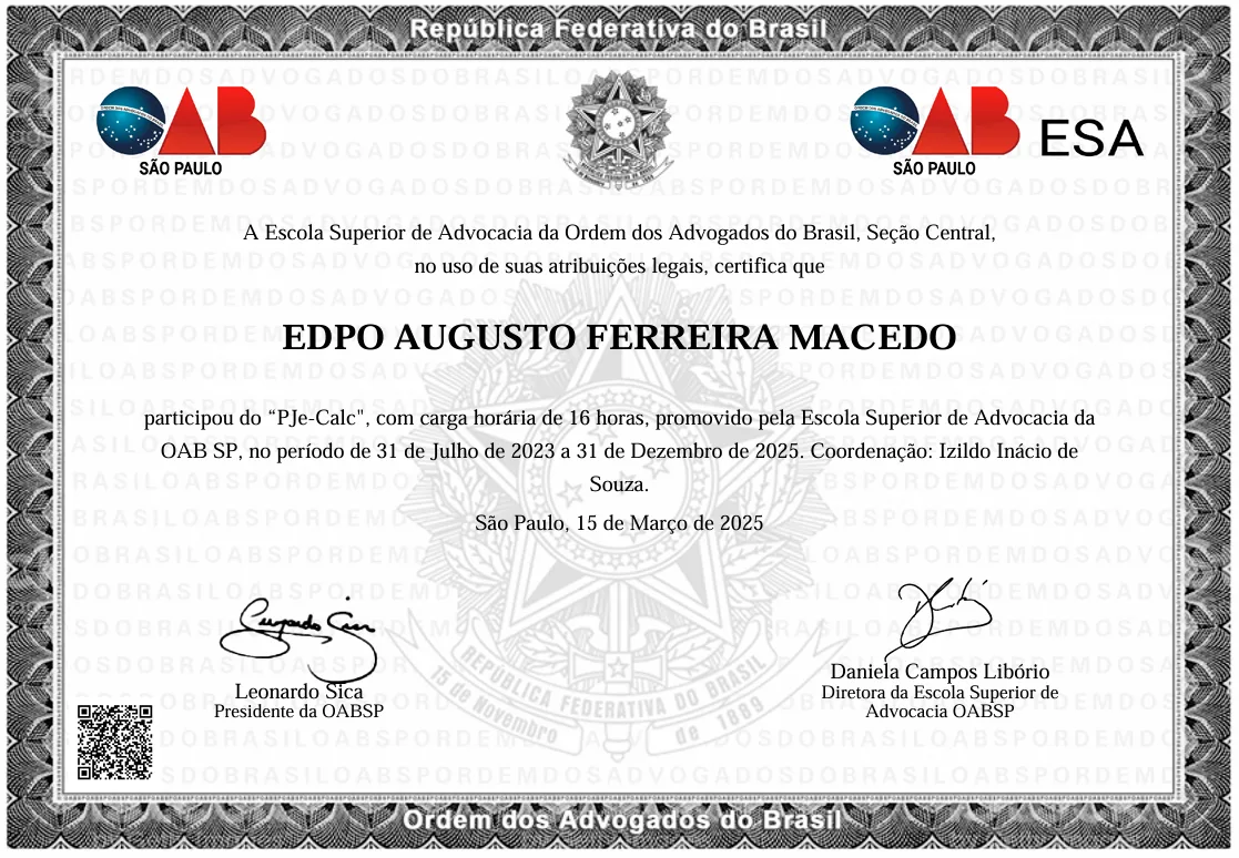 Certificado: PJe-Calc