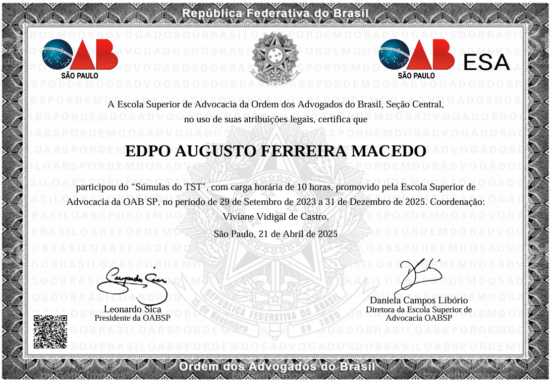 Certificado: Súmulas do TST