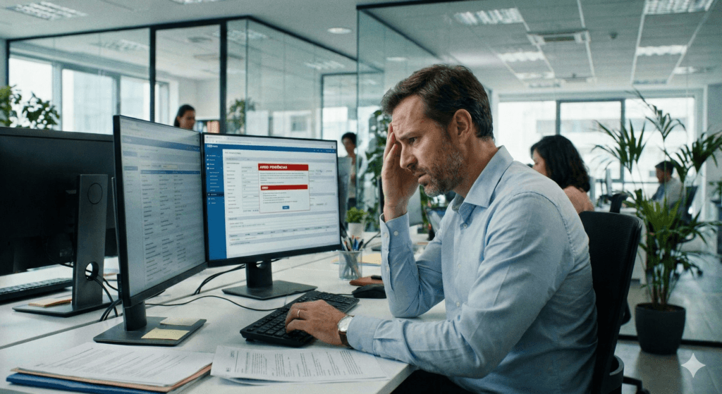 profissional realizando a comunicação de acidente do trabalho via sistema digital