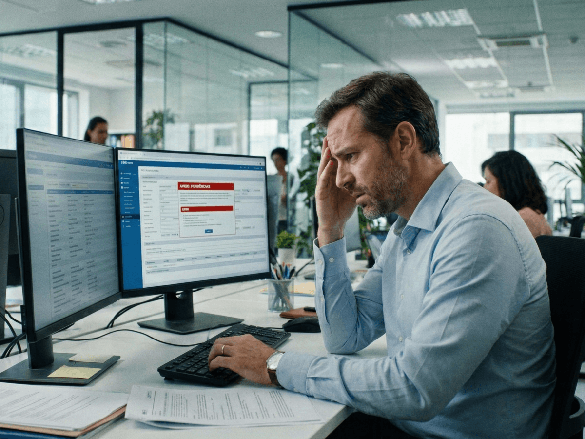 profissional realizando a comunicação de acidente do trabalho via sistema digital