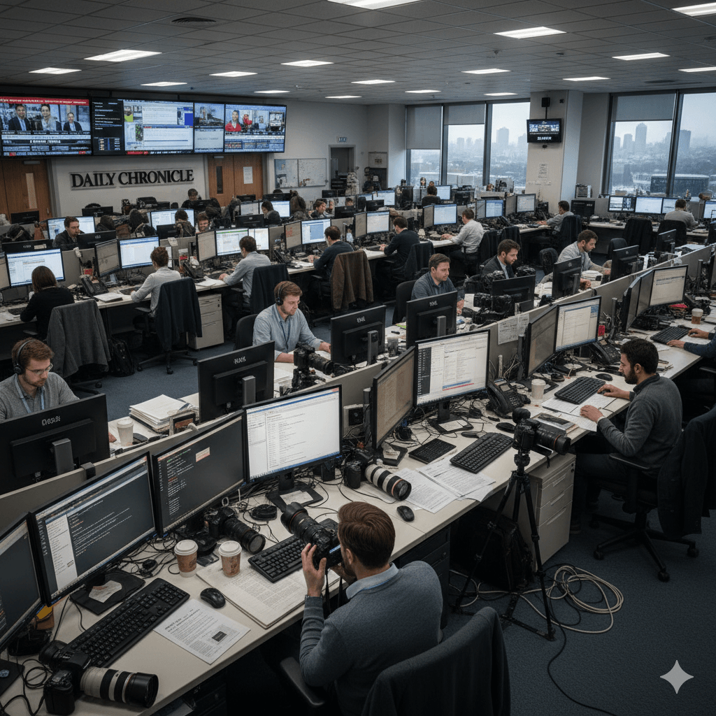 Jornalistas trabalhando em uma redação para garantir o tempo de serviço para a aposentadoria do jornalista profissional