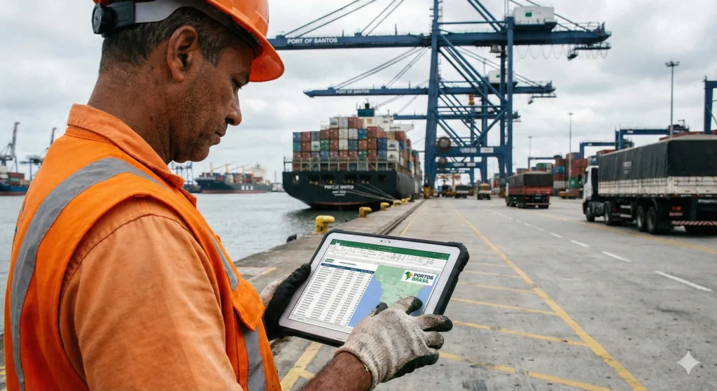 Trabalhador portuário verificando a atividade e remuneração do trabalhador avulso no sistema digital