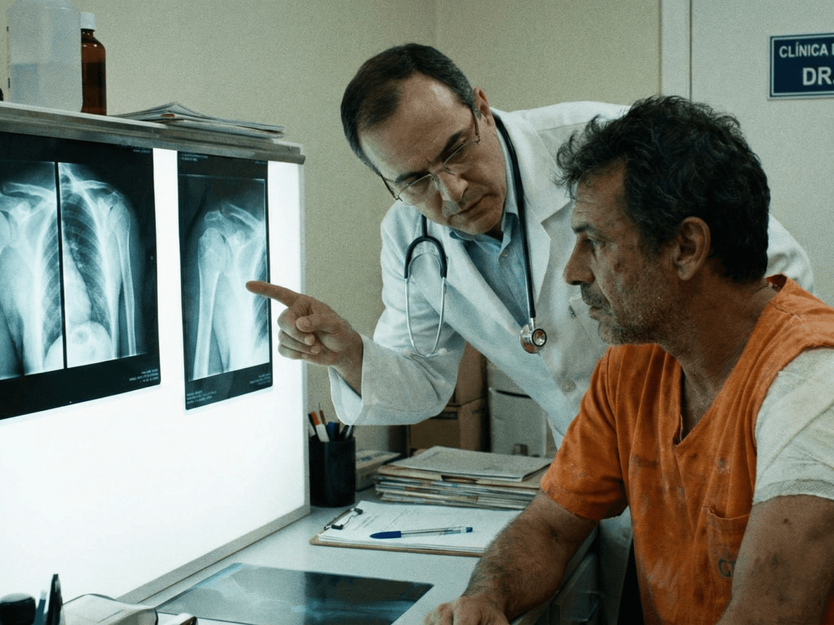 Médico perito avaliando sequelas para concessão de auxílio-acidente no INSS