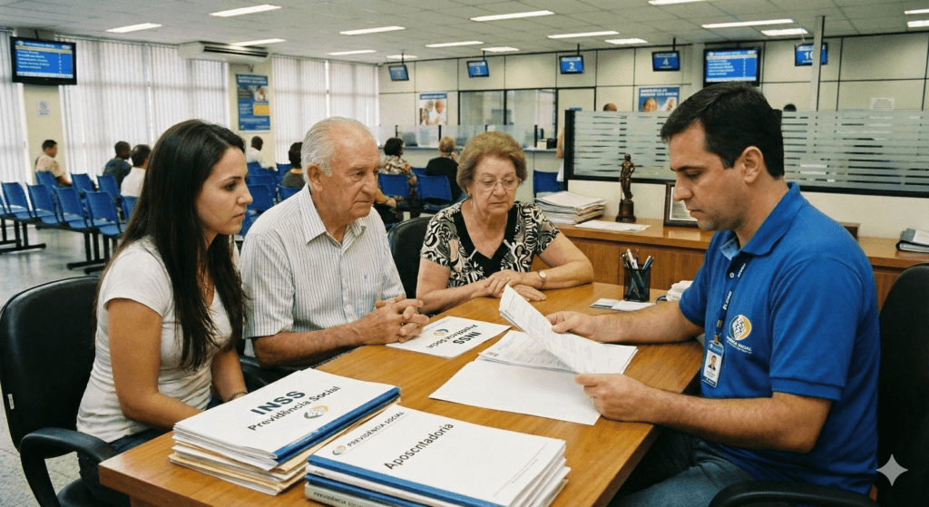 Família analisando documentos para solicitar pensão por morte em 2026