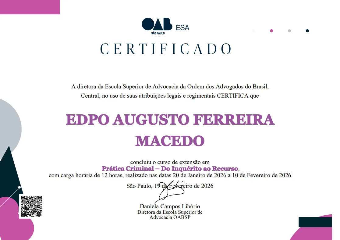 Certificado: Prática Criminal – Do Inquérito ao Recurso