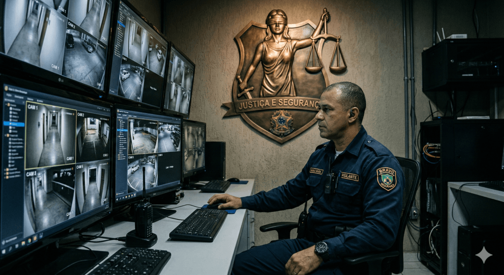 Profissional de segurança aguardando as novas regras da aposentadoria especial do vigilante no Brasil.