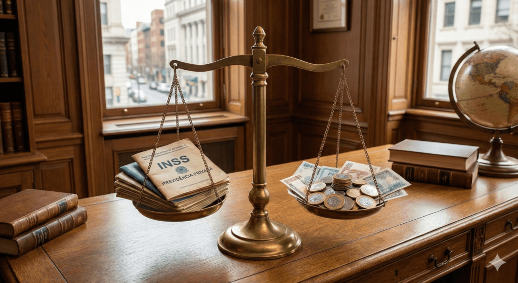 Gráfico ilustrativo demonstrando o fluxo financeiro da compensação previdenciária entre INSS e RPPS