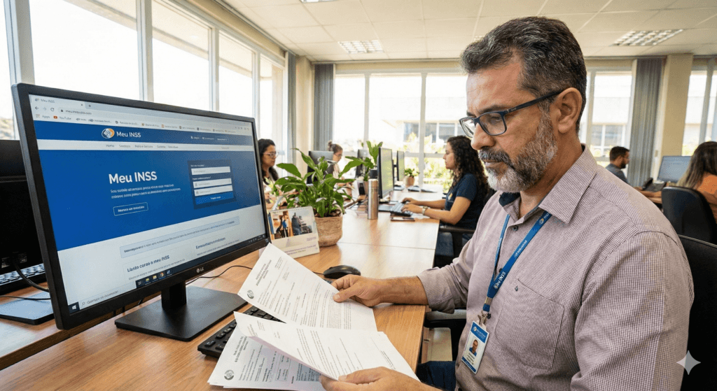 Servidor realizando a emissão da Certidão de Tempo de Contribuição no portal online