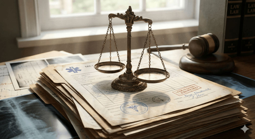 Documentos para análise da Pensão Especial das Vítimas de Caruaru e balança da justiça