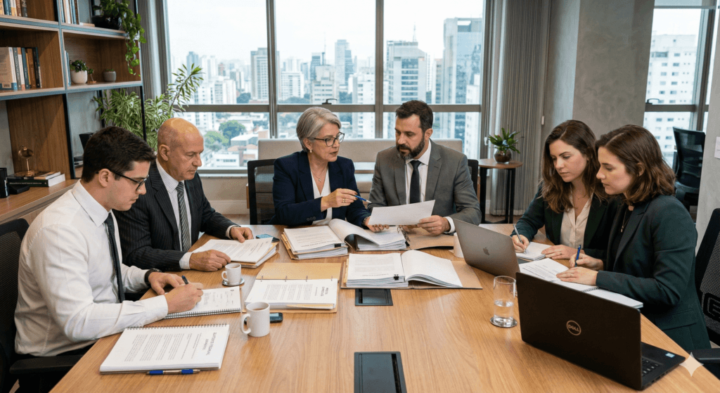 Profissionais analisando documentos para o processo de renovação de CEBAS com base na jurisprudência do STJ