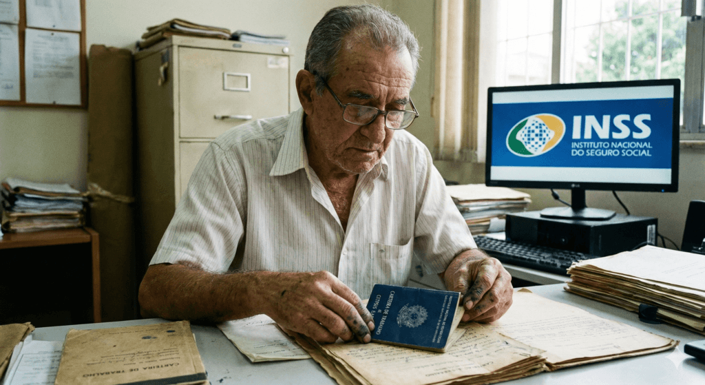 servidor analisando documentos para a revisão da certidão de tempo de contribuição