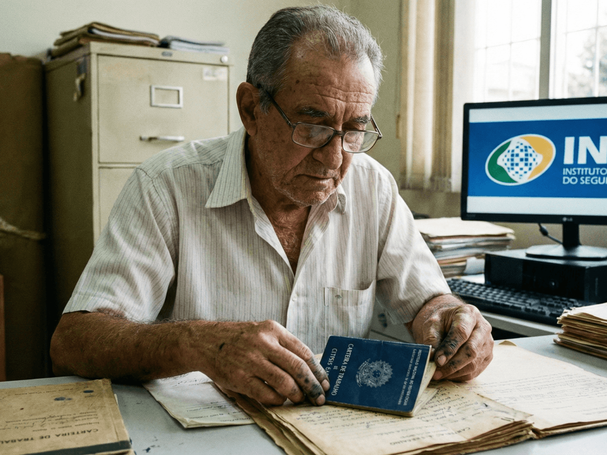 servidor analisando documentos para a revisão da certidão de tempo de contribuição