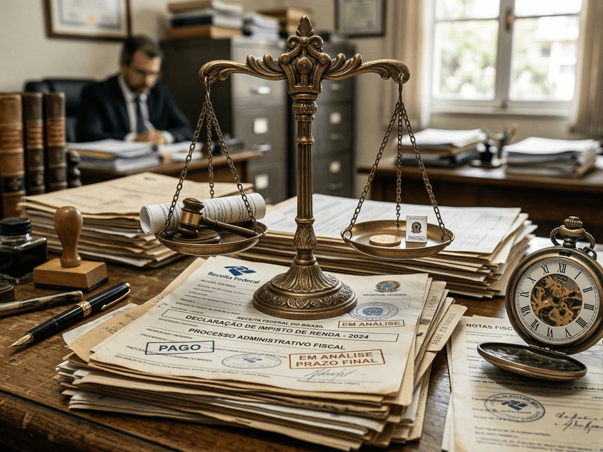 Representação da balança da justiça sobre a prescrição do redirecionamento da execução fiscal