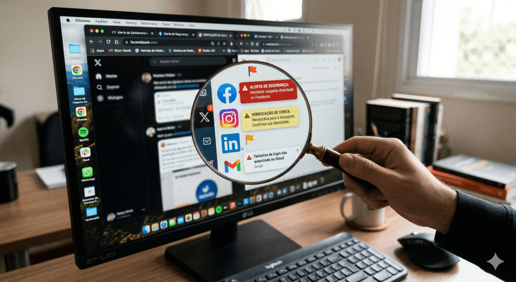 Ilustração técnica sobre o processo de checagem de fatos em ambiente digital jurídico.