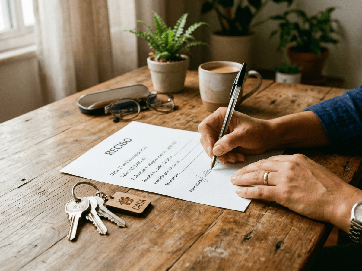 Pessoa assinando um recibo de compra e venda como justo título para processo de usucapião