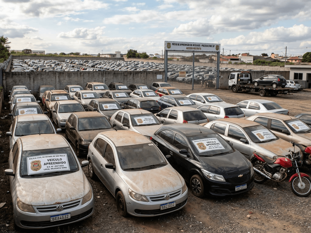 pátio de apreensões aguardando pedido de restituição de veículo