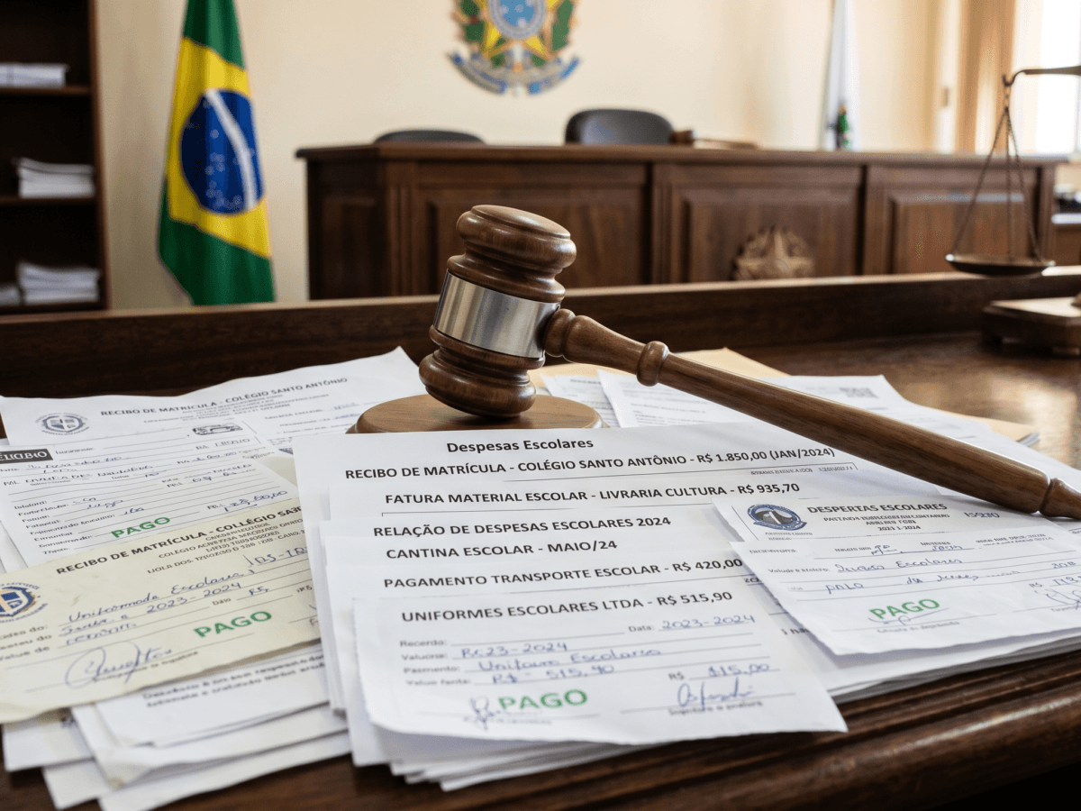 Juiz analisando provas em uma ação de exigir contas pensão alimentícia no tribunal