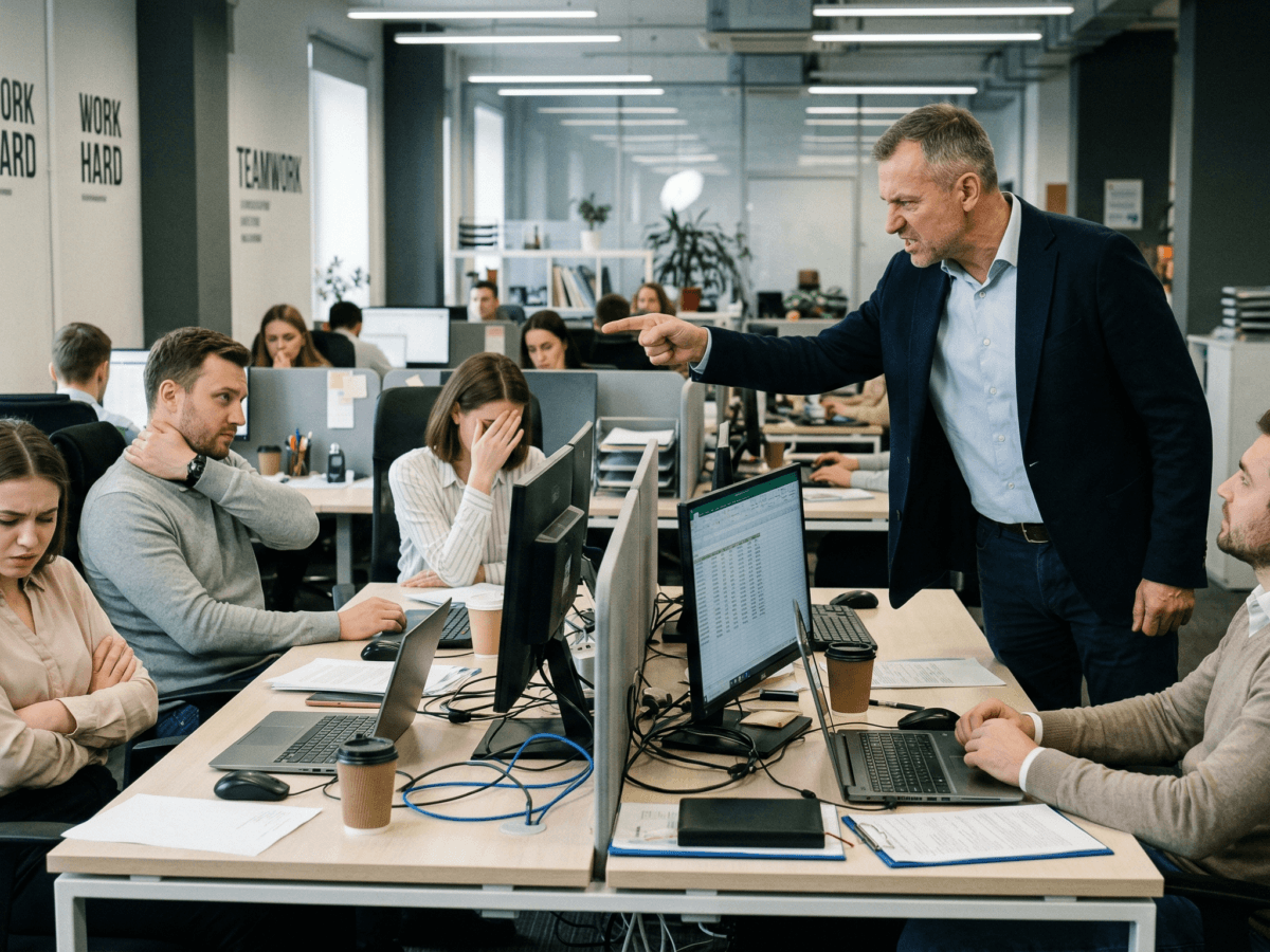 Ilustração de um ambiente sofrendo com assédio moral organizacional