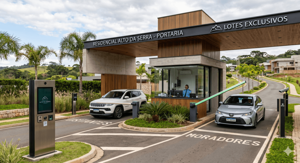Portaria de acesso dividida para moradores e proprietário não associado em loteamento residencial