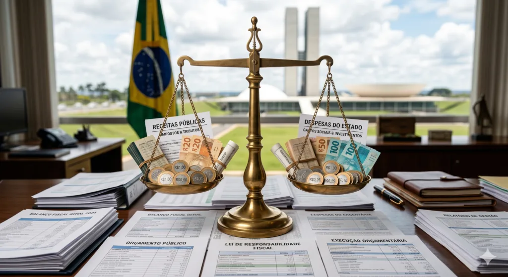 Balança da justiça simbolizando o controle do teto constitucional e equilíbrio de verbas
