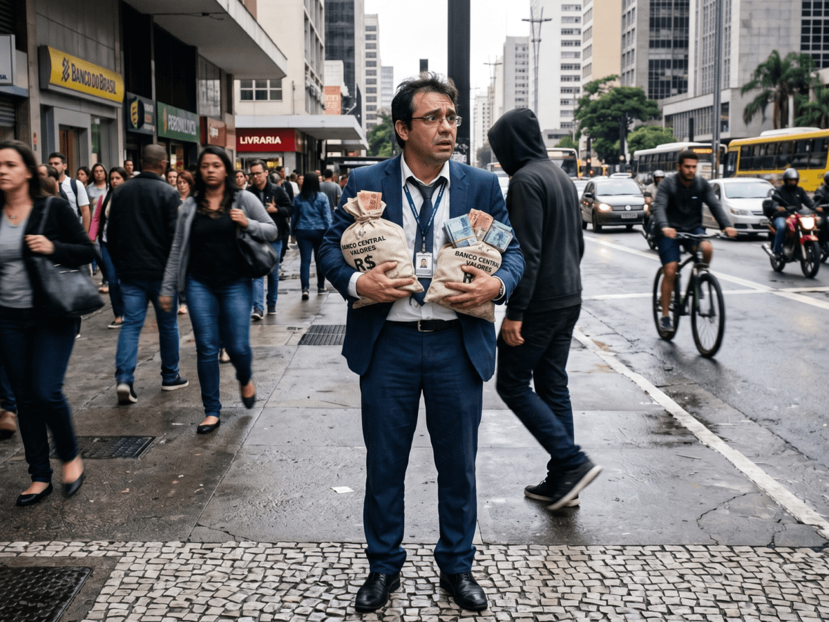 Trabalhador bancário exposto a riscos em via pública caracterizando o acúmulo de funções por transporte irregular de valores.
