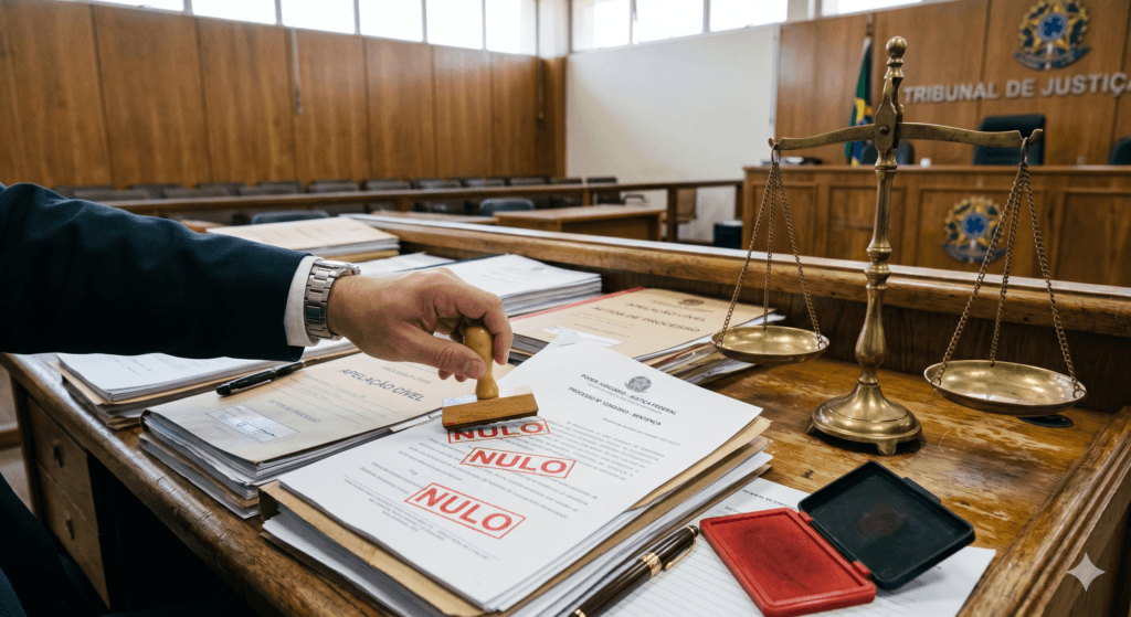 Representação visual da nulidade contratual aplicada à cessão de crédito previdenciário no direito brasileiro.