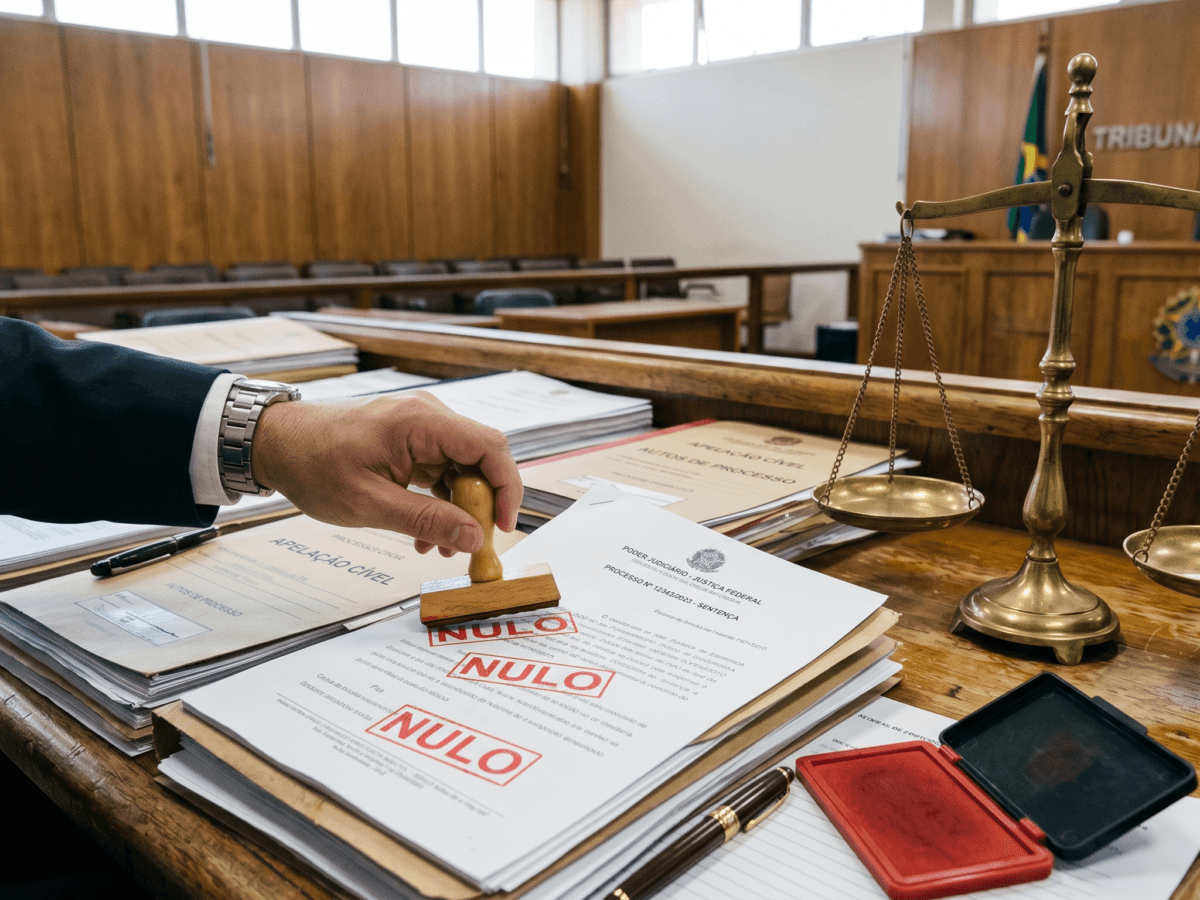 Representação visual da nulidade contratual aplicada à cessão de crédito previdenciário no direito brasileiro.