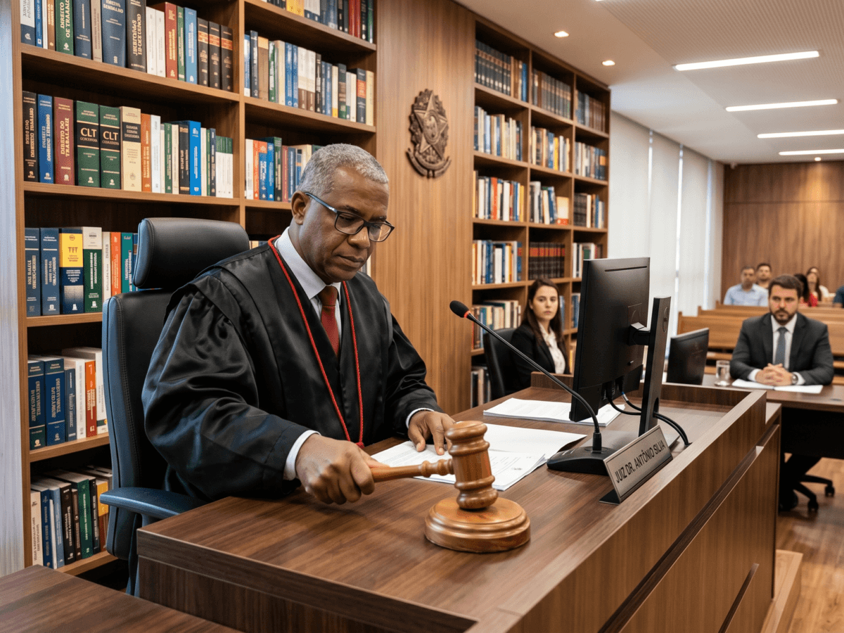 O martelo da justiça representando a competência da Justiça do Trabalho em ações civis públicas.