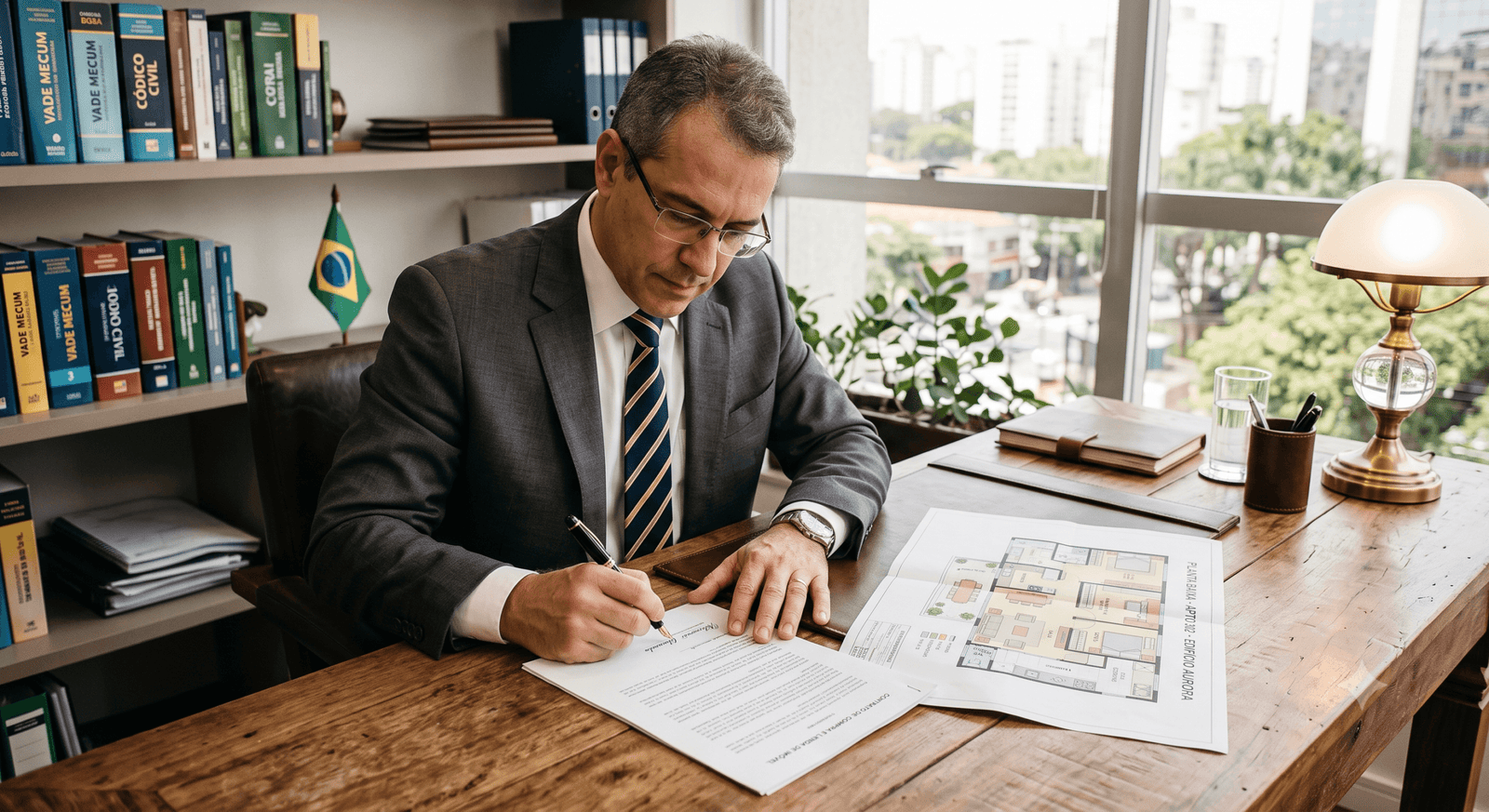 Profissional analisando documentos para iniciar uma adjudicação compulsória de imóvel.