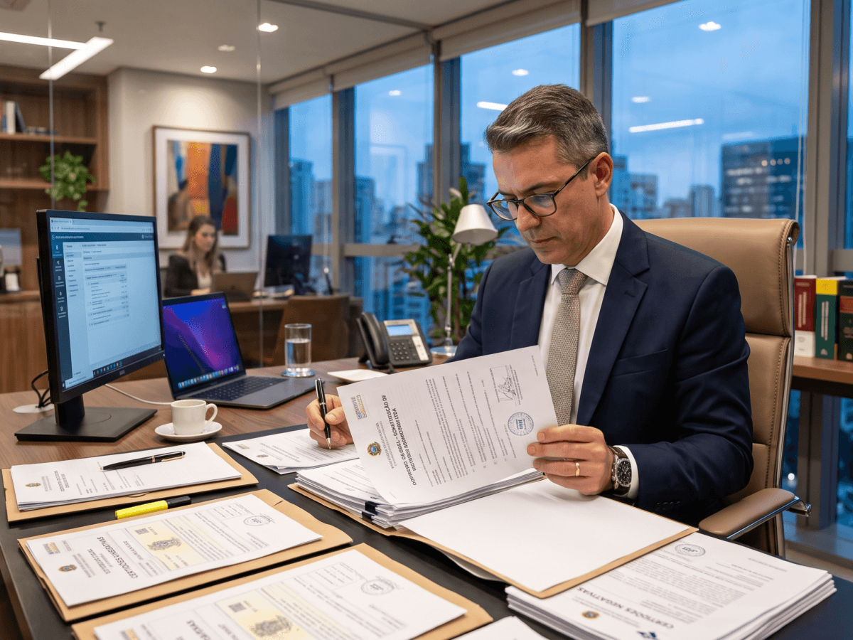 Profissional jurídico preparando a documentação necessária para o cancelamento de protesto