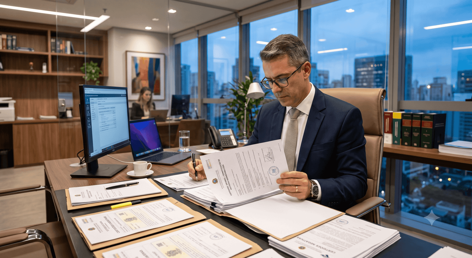 Profissional jurídico preparando a documentação necessária para o cancelamento de protesto