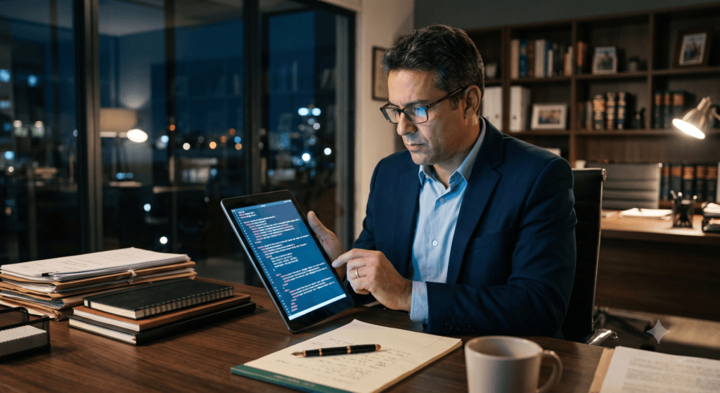 Profissional jurídico analisando regras sobre a responsabilidade de plataformas digitais.