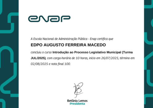 Certificado: Introdução ao Processo Legislativo Municipal