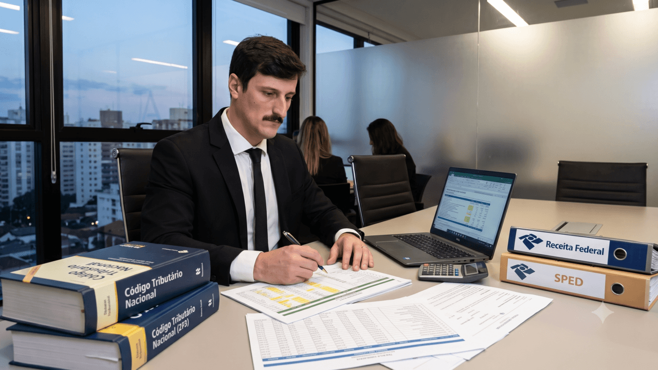 Equipe analisando documentos financeiros com o auxílio da advocacia tributária