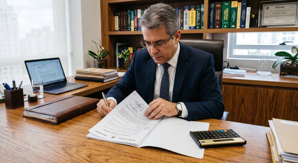 Advogado analisando cláusulas de capitalização diária de juros em contrato bancário.