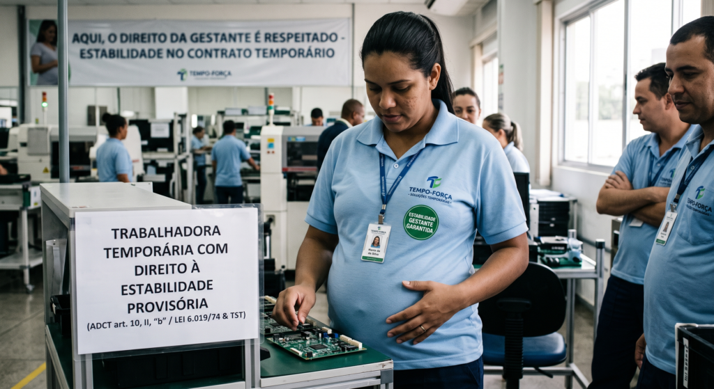 Profissional garantindo seus direitos através da estabilidade gestante temporária no ambiente corporativo.