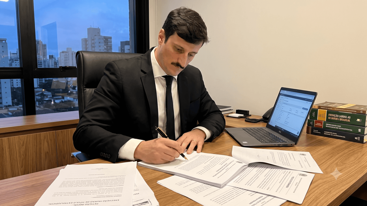 Documentos em uma mesa de escritório prontos para iniciar o processo de execução de título extrajudicial