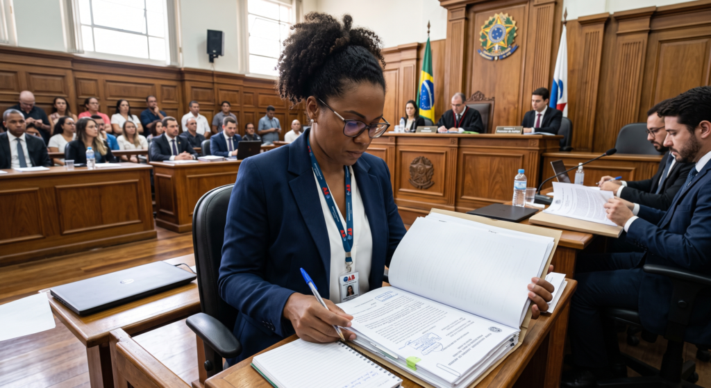 Advogada garantindo seus direitos em um julgamento com perspectiva de gênero