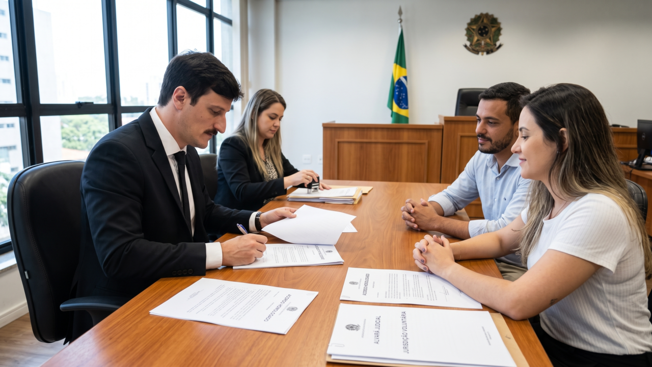 Advogados celebrando um acordo amigável em um procedimento de jurisdição voluntária