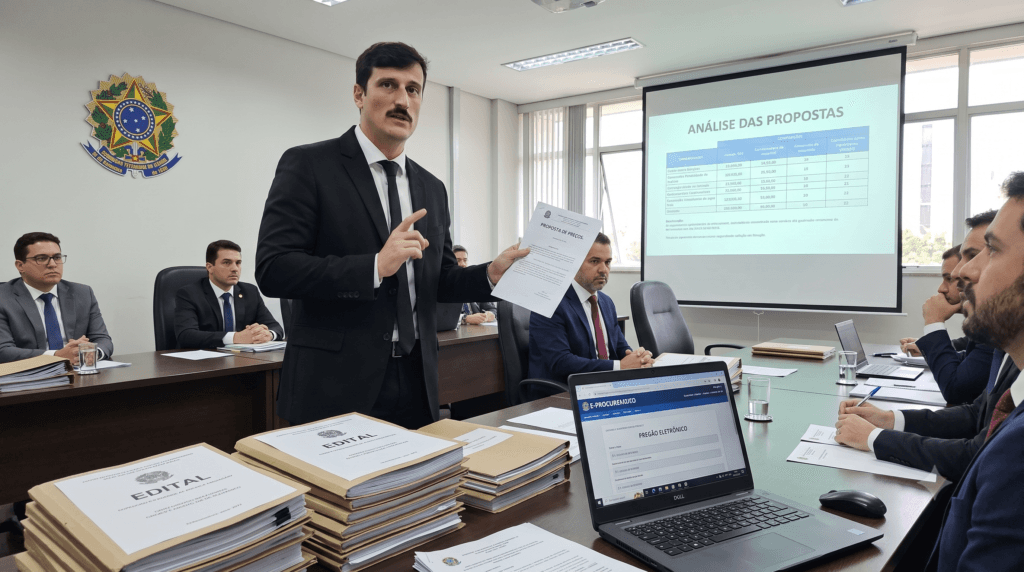 Advogado especialista revisando editais e atuando de forma técnica em licitações públicas.