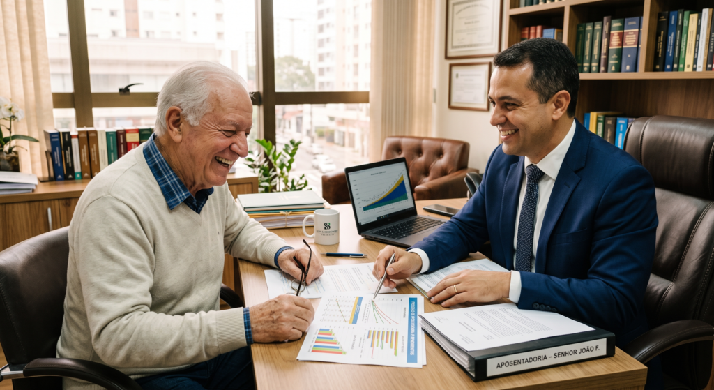 Idoso consultando advogado especialista para garantir o melhor benefício do INSS