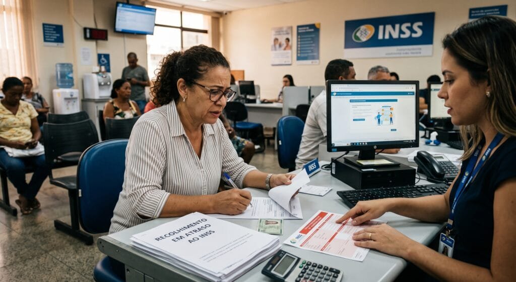 profissional analisando guia de recolhimento em atraso da previdência social