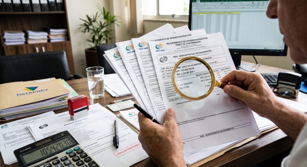 Notificação do INSS sobre pagamento indevido de benefício sendo analisada por especialista previdenciário